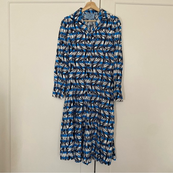 PRADA Banana Stripe Collared Midi Dress - Picture 5 of 11